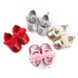 Baby Girl Moccasins Princess Sparkly Premium Lightweight Soft Sole Prewalker Toddler Shoes (L:12-18 Months, 1816-Pink)