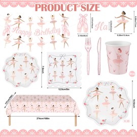 Yungyan 123 Pcs Ballerina Party Decoration Ballerinas Party Tableware Set Serve 20, Banner-plate-cup-napkin-tablecloth-fork -knife for Girl Women Birthday Wedding Baby Shower Supplies Ballet Gift