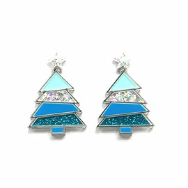 Pingyongchang Christmas Tree Acrylic Glitter Earrings for Women Lightweight Stars Drop Dangle Earrings Statement Holiday Jewelry Xmas Gifts-Blue
