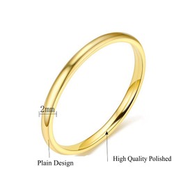 Moplusea 2mm Stainless Steel Classical Plain Stacking Band Statement Wedding Promise Ring For Women (Gold, 9)