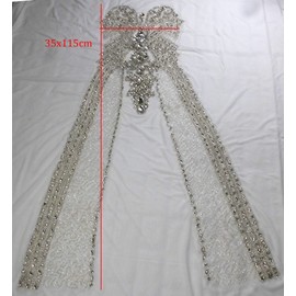 Labellezalay Full Bodice Rhinestone Applique Patch,New Large Size 45" * 13.8" Decorate Appliques, Gold Silver Luxury Glass Crystal Bodice Applique for Wedding Evening Dance Fashion Design DIY Dress