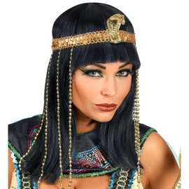 Widmann Egyptian Empress Wig With Snake Headband Black Ladies Women Adults Dress Up Cleopatra Fancy Dress Goddess One Size