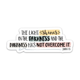 Faithful Stickers The Light Shines in The Darkness Bible Verse Quote Sticker for Christian Prayer, Religious Scripture Waterproof Decals for Your Faith Journey, Laptop Water Bottle Journal Stickers