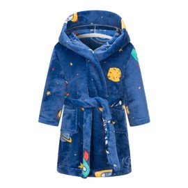 CuteOn Boys Girls Dressing Gown Hooded Soft Flannel Robe Casual Sleepwear for Kids 5-6Y