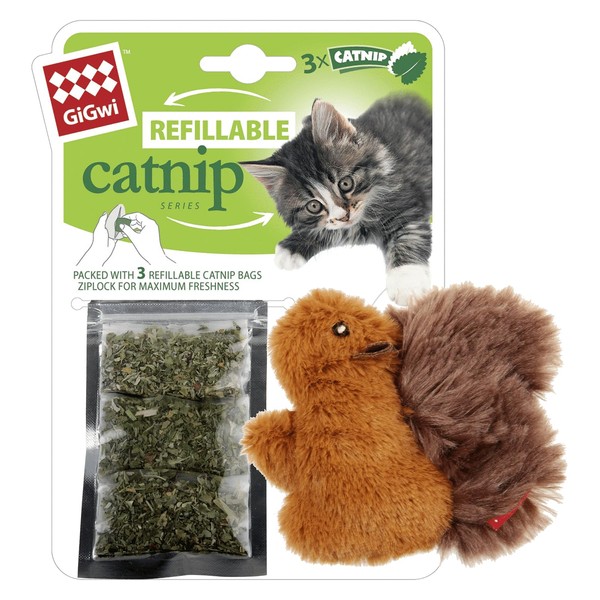 Catnip GiGwi wiederaufladbares Eichhörnchen-Katzengrasspielzeug, farbenfrohes attraktives Design, langlebig und leicht