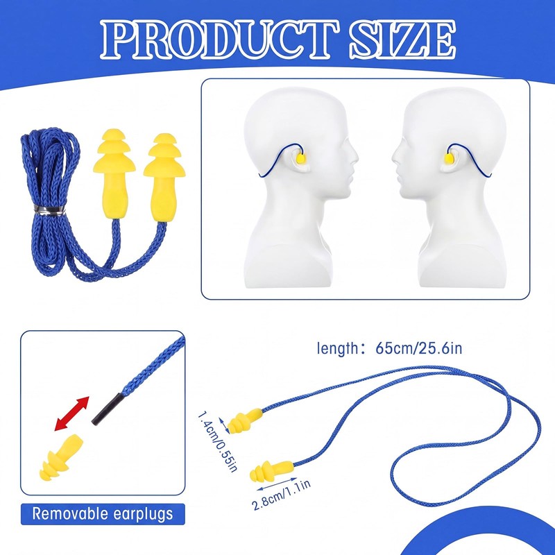 500 Pairs Corded Ear Plugs Bulk 25dB NRR with String,Blue