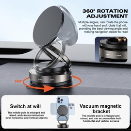 360° Adjustable Vacuum Magnetic Phone Holder, Magnetic Suction Phone Mount,Compatible with All Smartphone Foldable Saving Space and Multi - Scene Use (2Pcs Black)