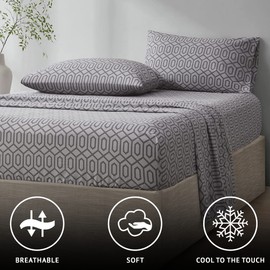 Comfort Spaces 100% Cotton Sheet Set Breathable, Lightweight, Soft with 14" Elastic Pocket Fits up to 16" Mattress, All Season Cozy Bedding, Matching Pillow Case, Queen Diamond Sliver 4 Piece