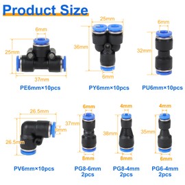 EFUTURETIME Pneumatic Connector Set for 6 mm Hose, Quick Couplings with Straight, Angle, Y, T Connection and 4-6/4-8/6-8 Reduction Connection (46 Pieces)