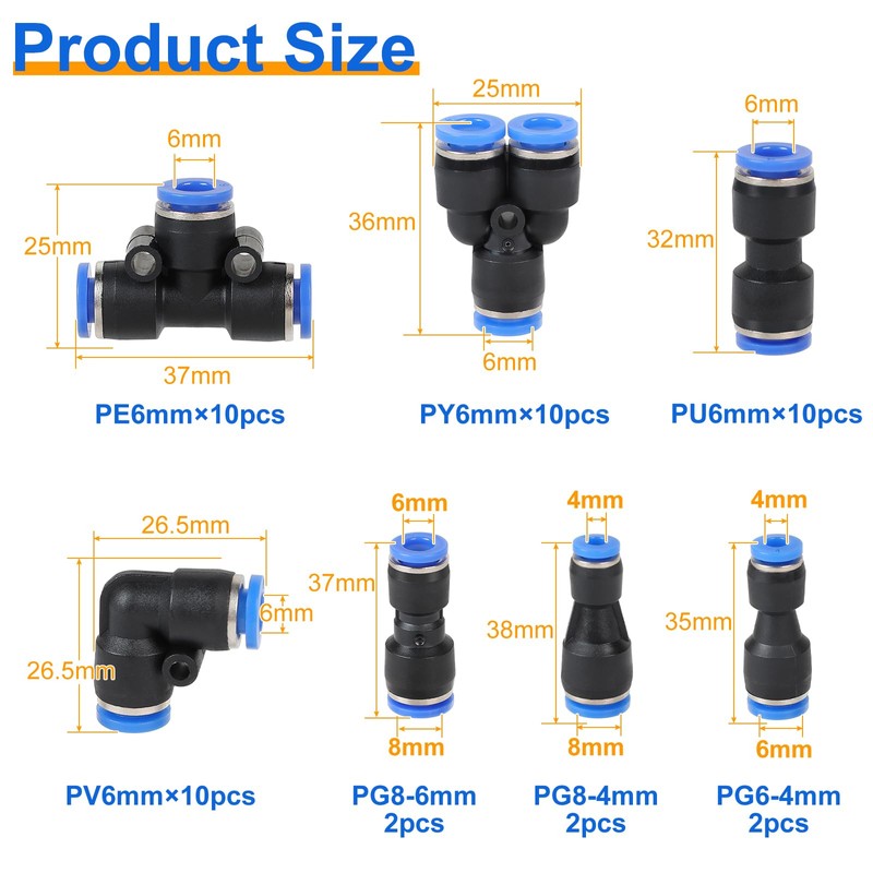 EFUTURETIME Pneumatic Connector Set for 6 mm Hose, Quick Couplings