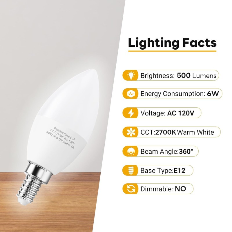 HengBo LED E12 LED Candelabra Bulbs, 60W Equivalent E12 Light