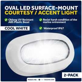 Five Oceans Oblong LED Courtesy Light, Cool White, IP67 Waterproof, 12V, 2-Pack Marine Lights for Boat Interior, Deck, Cockpit, Pontoon, Yacht, Sailboat, RVs - FO3672-M2