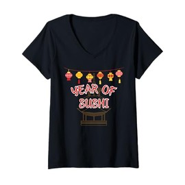 Womens Fun Graphic-Year of Sushi V-Neck T-Shirt