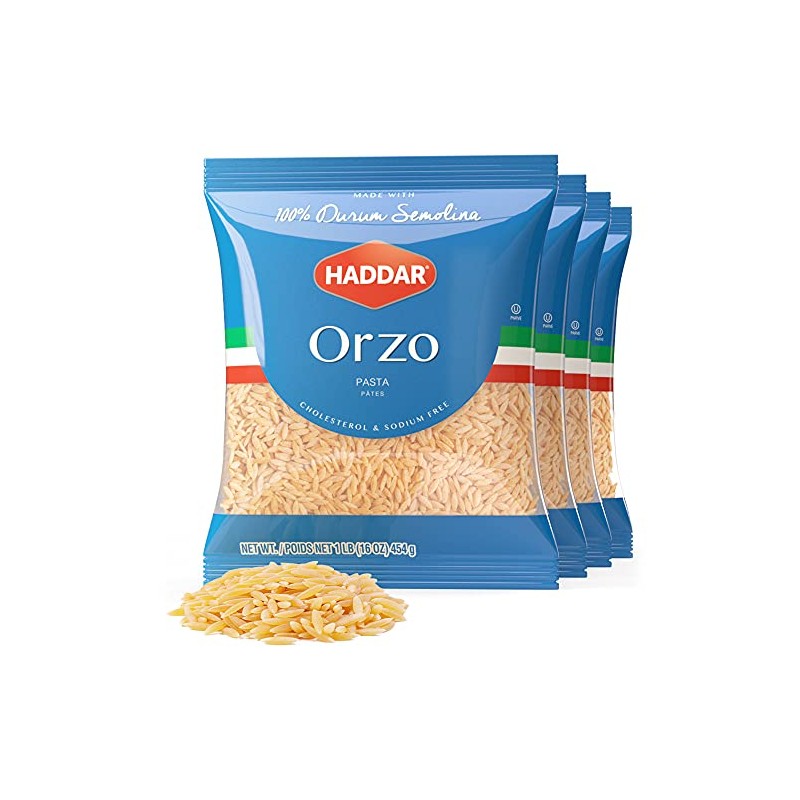 Haddar 100% Durum Semolina Orzo Pasta 16oz (4 Pack) |