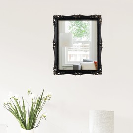 Funerom Vintage Decorative Mirror, Wall Mounted & Tabletop Makeup Mirror ，Square (Black, 16.5 x 13.5 inch)