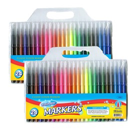 BAZIC Washable Markers Fine Line 24 Color, Thin Tip Coloring Marker, Non Toxic Marcadorc Art School Supplies, Drawing Gift (24/Pack), 2-Packs