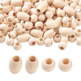 PandaHall 120pcs Natural Oval Round Wooden Beads Large Hole Unfinished Wood Spacer Loose Beads for Macrame Crafts Jewelry Making Home Decoration Hole:9~10mm