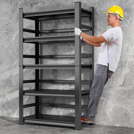 Bezuny 72" HGarage Shelving,Heavy Duty Metal Shelves,5-Tier Adjustable Storage Shelf,3000LBS,Industrial Shelving Unit,for Warehouse,Basement,and Garage,with Fence,35.4" W x 15.7" D x 72,Black