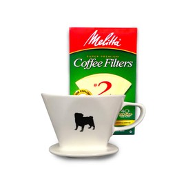 Simply Charmed Pug Coffee Pour Over Single Cup Ceramic Brewer Coffee Maker with Melitta Filters