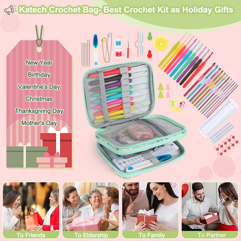 Katech Crochet Hooks Set with Crochet Case, 73 pcs Knitting