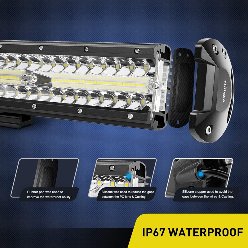 Nilight 12 Inch 300W LED Light Bar Triple Row Flood