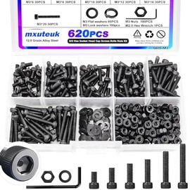 mxuteuk mxuteuk 620PCS M3 Screw Kit,M3 Screws Suitable for 3D Printer,12.9 Grade Alloy Steel M3 Bolts,M3 x 6/8/10/12/16/20mm Hex Socket Head Cap Screws Bolts Nuts Kit