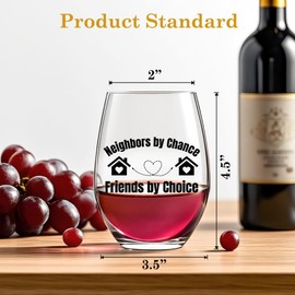 Pishovi Neighbors By Chance Friends By Choice Wine Glass, Housewarming Gifts for Neighbor Friend Women Men, Birthday Christmas Thank You Gifts for New Homeowner