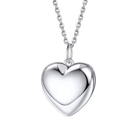 Bestyle High Polish Silver Heart Locket Necklaces for, Minimalist Heart Locket Pendant Charm That Hold Pictures Cute Love Heart Necklace Choker Statement Jewelry for Daughter