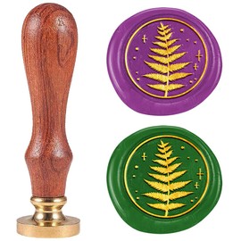 DELORIGIN Large Fern Wax Seal Stamp with Plants in Retro Leaf Design 25 mm Removable Brass Head with Wooden Handle for Envelopes Wedding Engagement and Party Invitations
