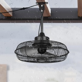 Ofenrd Outdoor Ceiling Fan with Remote & APP Control, IP44 Waterproof Wet Rated, 18.3" Adjustable Speed, Reversible Timer, Plug in Hanging Fan for Gazebo, Patio, Pergola, Outside, Porch.