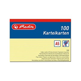 Herlitz A5 Ruled Index Cards - Yellow - Pack of 100