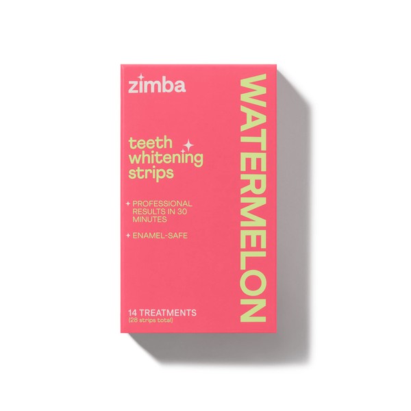 Zimba Watermelon Flavored Teeth Whitening Strips | Vegan, Enamel Safe Hydrogen Peroxide Teeth Whitener for Coffee, Wine, Tobacco, and Other Stains | 14 Day Treatment | Watermelon