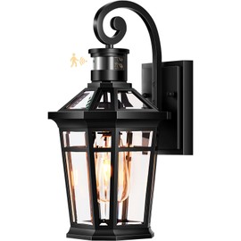 OPAXIS Motion Sensor Outdoor Wall Lights, Black Dusk to Dawn Porch Light Wall Mount, Exterior Lighting Fixtures, Outdoor Wall Sconce Lantern with Adjustable Sensor Range, Coach Lights for Garage Patio