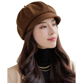 AIEOE Womens Newsboy Cap Summer Beret Cap 8 Panels Vintage Cabbie Hat- Octagonal Visor Cap for Women Girls Ladies Gift Brown