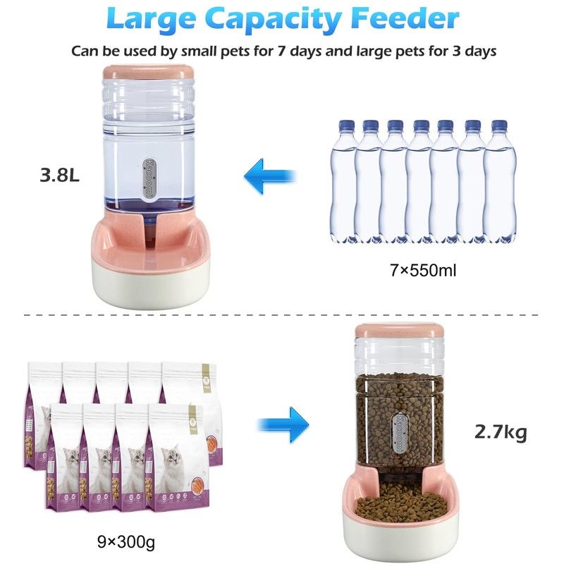 Automatic Dog Cat Feeder and Water Dispenser Gravity Food Feeder