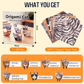 hapray 56 Sheets Origami Paper Cats with Guideing Manual & Video, Easy to Fold DIY Craft Kits for Adults, Origami Kit for Kids Ages 8-12, Fun Craft Desk Decoration & Creative Gifts for Cat Lovers