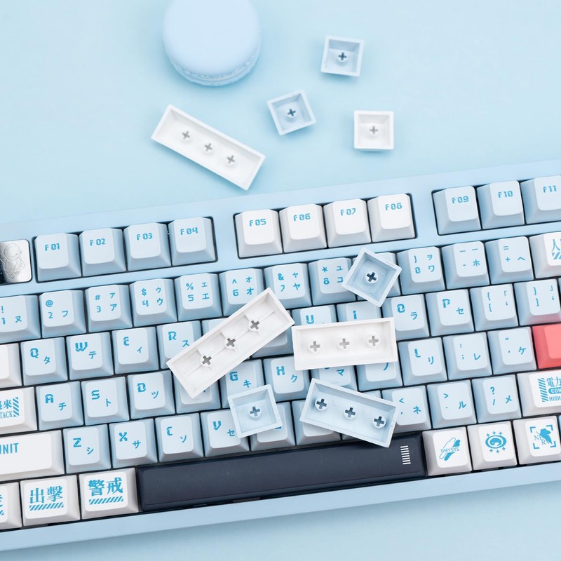 TIMSEKER PBT Keycaps 143 Keys Blue Keycaps Dye-Sublimation Anime Keycap