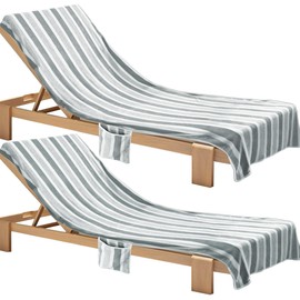 Ruikyhom Lounge Chaise Chair Towel Cover,Pack of 2, Ultra Plush & Absorbent Micro Fleece Towel Cover for Pool,Beach,Outdoor(Garden, Courtyard)| Faster Drying, Non-Slip,2 Side Pockets | 85" x 30"-Gray