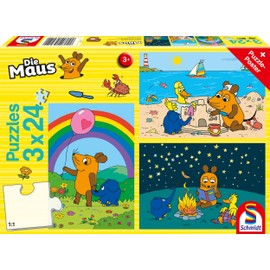 Schmidt Schmidt Spiele 56212 Die Maus, Gute Freunde, 3x24 Teile Kinderpuzzle, Blau