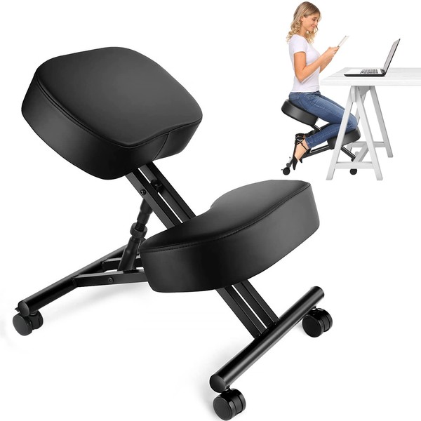 Kneeling Chair Ergonomic for Office, Adjustable Stool for Home and Office - Improve Your Posture with an Angled Seat - Thick Moulded Foam Cushions - Brake and Smooth Gliding Casters