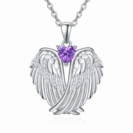 KINGWHYTE Guardian Angel Necklace 925 Sterling Silver Angel Wings Necklace with Heart Zircon Wings Pendant Necklace Guardian Angel Jewerlly Gifts for Women