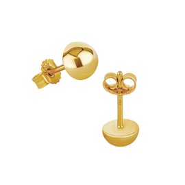 NKlaus Pair of 6 mm Stud Earrings 925 Sterling Silver or 333 Yellow Gold Hemisphere Women's Stud Earrings, Yellow Gold