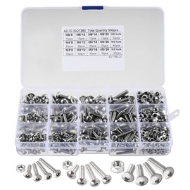 IIVVERR 500pcs M3 M4 M5 Stainless Steel Hex Socket Button Head Cap Bolts Screws Nuts Kit (500 unids M3 M4 M5 Botón de cabeza hexagonal de acero inoxidable Tapa de cabeza Tornillos Tornillos Tuercas Ki