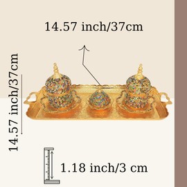 2-Person Handmade Coffee Set - Includes Tray and Metal Candy Dish, Ideal for Tea and Coffee Service, Beverage and Snack Presentation, Durable and Functional, Perfect for Duo Coffee Service (Gold)