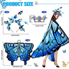 Butterfly Costume Women, Butterfly Wings Adult, Butterfly Cape Women with Butterfly Headband Face Mask, Butterfly Costume Adult for Carnival, Fancy Dress, Theme Party