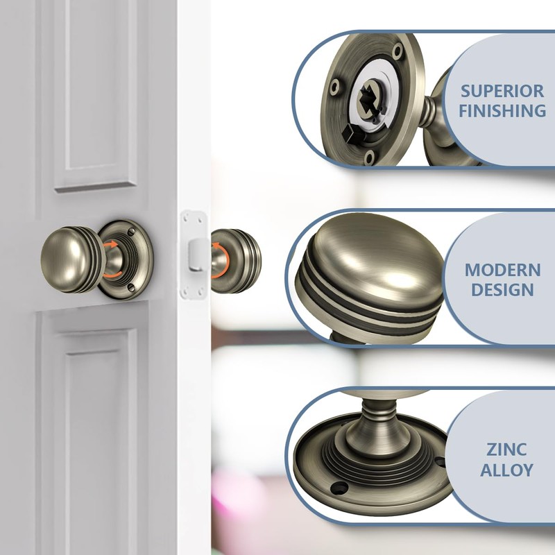 Bwintech 1 Set Ringed Mortice Door Knobs,Bronzed Finishing Pull Door