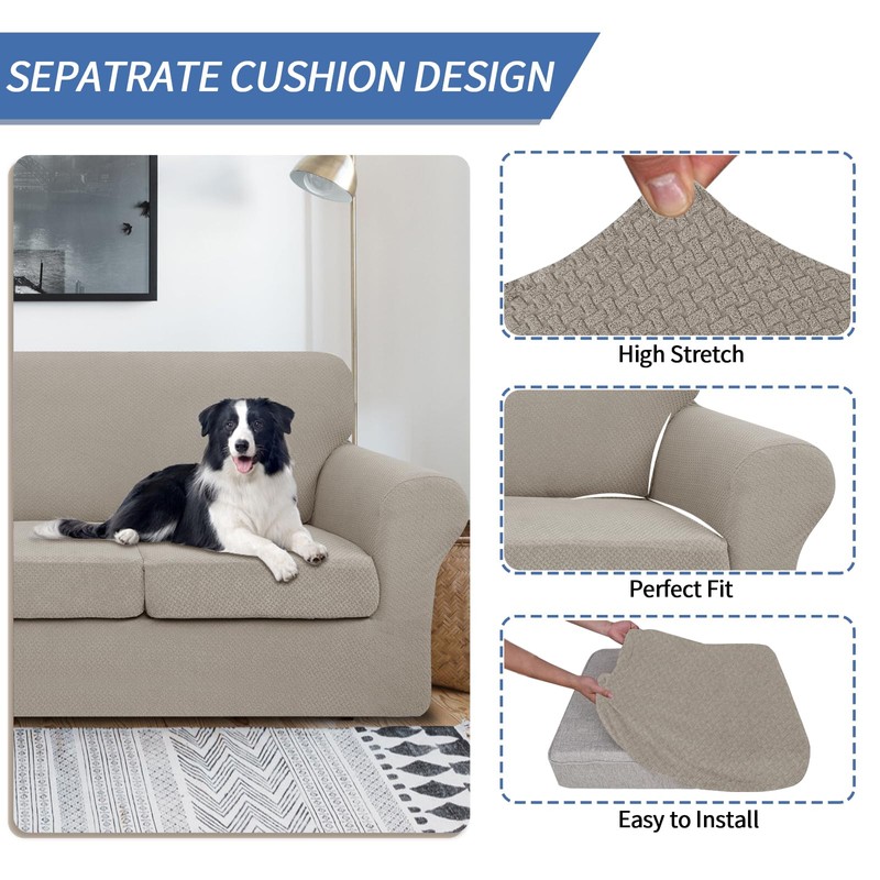 JIVINER 4 Pieces Couch Covers for 3 Cushion Couch Stretch