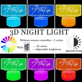 QUAALN 3D Night Light, Kpop SKZ Gifts Light with Remote Control and Smart Touch, 16-Color Changing, Stuff for Girls Room Decor Lamp Birthday Christmas Gifts