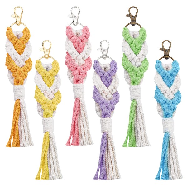 WEBEEDY 6 Sets Mini Macrame Keychains DIY Macrame Keychains Kit Boho Woven Bag Charms with Tassels Handcrafted Accessory for Car Key Purse Phone Supplies DIY Craft Kits for Macrame Beginners