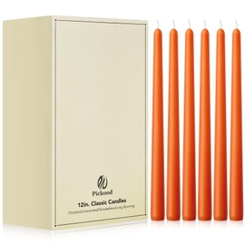 Pickood 12-Inch Tall Unscented Dripless Taper Candles Bulk 30 Pack - Orange Taper Candles Bulk, Perfect for Wedding, Dinner - Smokeless, 8-10 Hour Long Burning - Colored Candlesticks Bulk - Orange